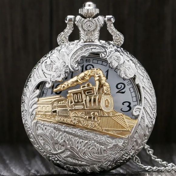 New train locomotive steam engine pocket watch - Picture 8 of 10